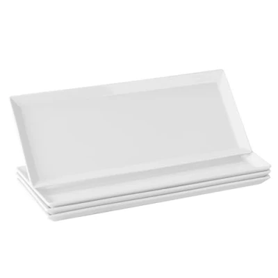 Image of DOWAN Large Serving Platter, 14.5&quot;/36.8cm White Rectangle Dinner Plates Porcelain, Suitable for Appetizers, Meat, Dessert, Pasta, Buffets, Party, Dishwasher &amp; Microwave Safe, Set of 4