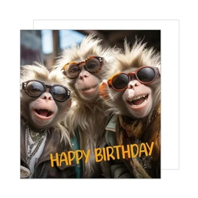 Image of Edition Seidel Premium Square Birthday Card with Envelope Greeting Happy For Him or Her Male Female Mum Dad Kids Teens Friend Monkeys (GQ163 SW024)