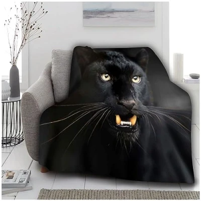 Image of VELVETIO Luxurious Black Panther Throw, Super Soft 3D Animal Print Fleece Blankets, Extra Large Fluffy &amp; Snuggle Blanket For Sofa Bed, 150 x 200cm