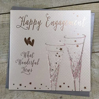Image of White Cotton Cards Happy Engagement Handmade Card Champagne Flutes B121