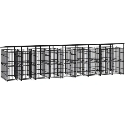 Image of vidaXL Outdoor Dog Kennel with Roof Steel 16.59 m²
