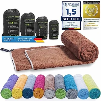 Image of Original microfiber backpack sports towel for women and men travel extremely quick drying beach bath absorbent, light antibacterial different sizes (200x100cm, Brown)
