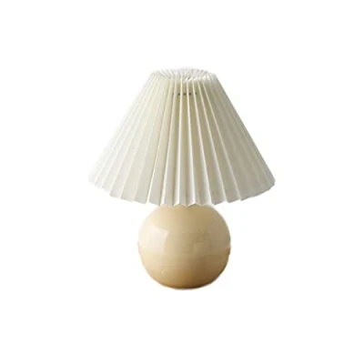 Image of XXZY Table Lamp Retro Ceramic Bedside Fabric Pleated Lampshade Nightstand Living Room Bedroom Warm Decorative (Color : Beige)