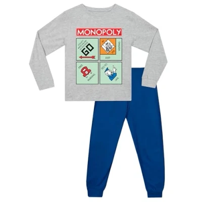 Image of Monopoly Girls And Boys Gaming Pyjamas Unisex PJs For Matching Family Grey 5 6 Years
