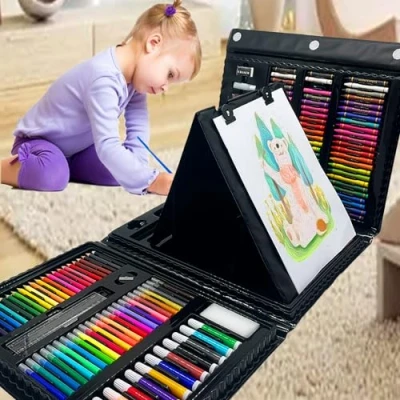 Image of XDISHYN 208 Art Supplies,Drawing Kit for Kids Adults Set with Double Sided Trifold Easel, Oil Pastels, Crayons, Colored Pencils, Watercolor Pens Gift Girls Boys Artist