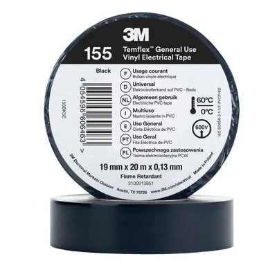 Image of 3M TemFlex 155 19MM X 20M Vinylelectrical Tape Black EU
