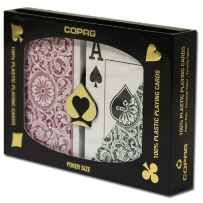 Image of Copag 1546 100% Plastic Poker Playing Cards, Jumbo Index Green &amp; Burgundy Backs Twin Pack