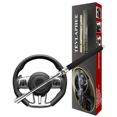 Image of Tevlaphee Steering Wheel Lock For Cars,Car Lock,Vehicle Anti Theft Lock,Adjustable Double Hook Universal Fit Emergency Hammer Window Breaker Self Defense Heavy Duty Secure (Black)