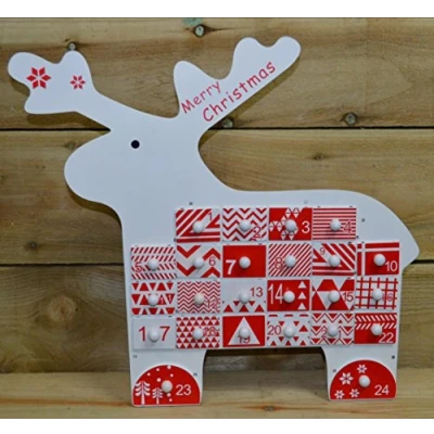 Image of The Christmas Workshop 86150 Wooden Reindeer Shaped Advent Calendar with Drawers Red and White