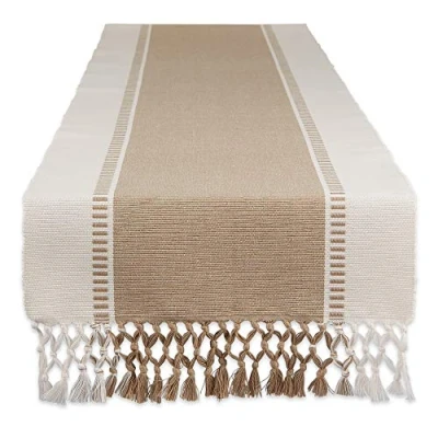 Image of DII Woven Table Runner, Cotton, Stone Brown, 13x108 (13x113.5, Fringe Included)