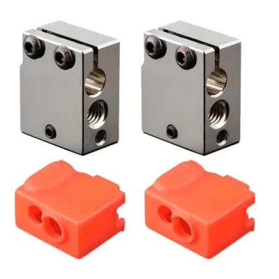 Image of Super Print High Temperature Volcano Heater Block Plated Copper with Silicone Sock for FLSUN SR,Volcano Hotend,PT100 Cartridge Sensor DDB Titan Dual Driver Extruder.(2PCS)