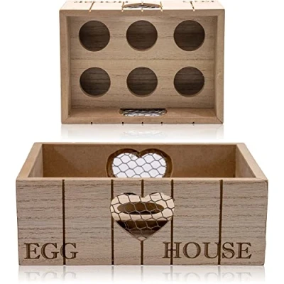 Image of Farmers Market General Store Egg Tray 6 Capacity House Basket Wooden Crate Storage Holder, Kitchen Countertop Decor