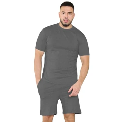 Image of True Face Mens Pyjama Set Cotton T Shirt Shorts Nightwear Loungewear Pj Gym Yoga Short Sleeve Top Casual Charcoal M