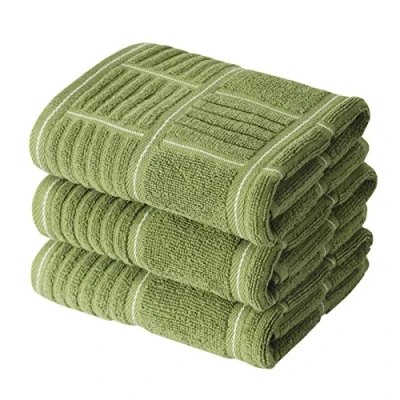 Image of Anyi Kitchen Dish Towels Heavy Duty Absorbent Cloths with Hanging Loop 100% Cotton Tea Bar (16x26, Set of 3) (Green)