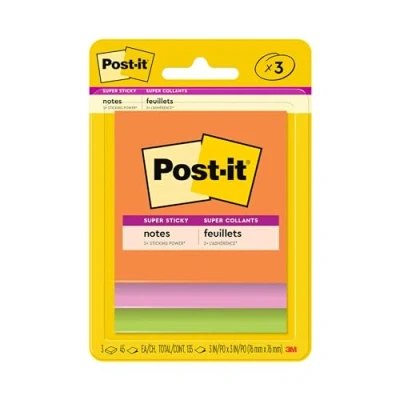Image of Post it® Super Sticky 3&quot;x3&quot; Ultra Colour Pads, 3pack