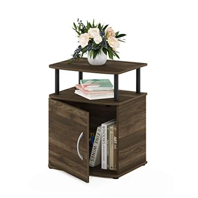Image of Furinno JAYA Utility Design End Table, Side Nightstand, Columbia Walnut/Black
