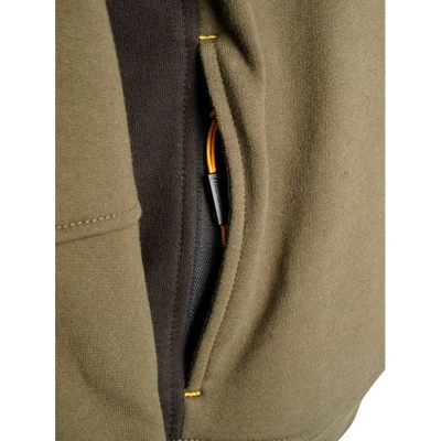 Image of JCB Trade Crew Sweatshirt, Large Made with 80% Cotton &amp; 20% Polyester Men&#039;s Jumpers Branding Details Cordura Fabric Elbow Patches Mens Clothes 320gsm Olive