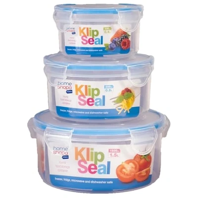 Image of Homeshopa Food Storage Containers, Airtight Plastic Container Set with lids, Leak Proof, Microwave Freezer Dishwasher Safe, BPA Free, Reusable Stackable Meal Prep Lunch Box, Pack of 3 (Round)