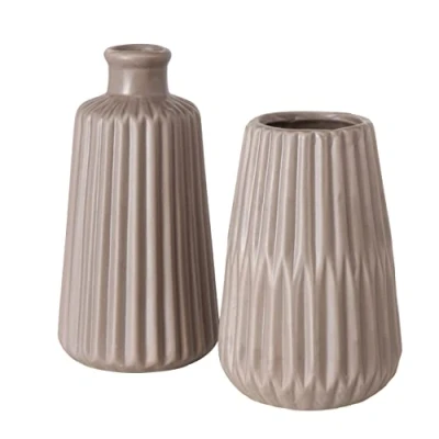 Image of Boltze Esko 2027311 Vases Set of 2 Matte Brown Ceramic Flower Diameter Approx. 8.5 cm Indoor Decoration without Flowers Scandinavian Style