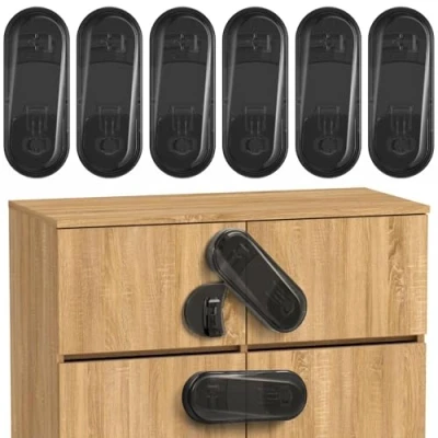 Image of ECHOCUBE Child Safety Cupboard Locks, 6 Packs Baby Proofing Cabinet Locks with Adhesive, for Cabinets, Cupboards, Drawers (Black)