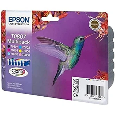 Image of Epson T0807 Hummingbird Genuine Multipack, Eco Friendly Packaging, 6 colours Claria Photo HD Ink Cartridges,44,4 ml