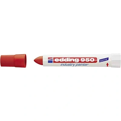 Image of edding 950 industry painter red 10 pens round tip mm marker for writing on metal, rocks, wood rough or wet surfaces Permanent, waterproof