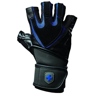 Image of Harbinger Training Grip Wrist Wrap Men&#039;s Weight Lifting Gloves, Gel Padded Leather Palm, Fitness, Black/Blue, S