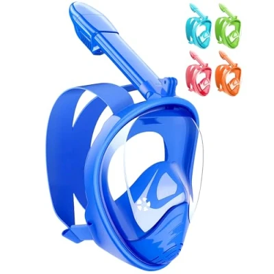 Image of HINATAA Snorkel Mask For Kids, 180 Panoramic View Free Breathing Full Face Snorkeling Anti Fog and Leak Suitable Children Aged 4 15 (Blue)