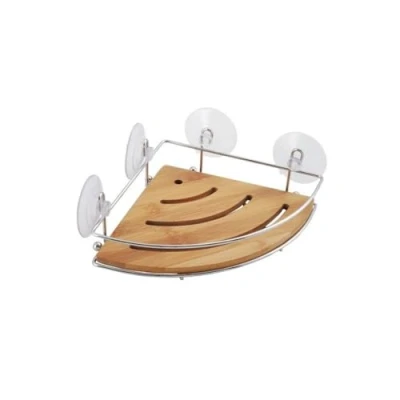 Image of MSV Bamboo and S/S Corner Shower Shelf with Suction Pads, Stainless_Steel, Silver