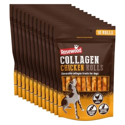 Image of Rosewood Collagen Small Chicken Rolls, Chewable Dog Treats for Small, Medium and Large Breeds, Promotes Healthier Joints, Skin, Coat 10pc, 70g (Case of 12 Packs)