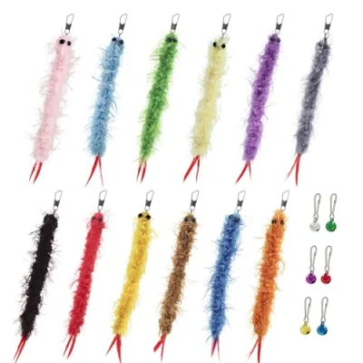 Image of SONGWAY Cat Wand Toy Replacement 12 PCS Worm Refills, Feather Tail Toys, Wiggly Toy, Interactive Toys for Indoor Kitten