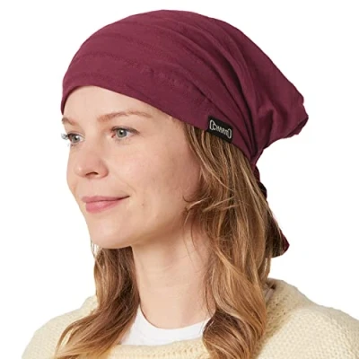 Image of CHARM Cotton Turban Bandana Cap Mens Chemo Head Cover Womens Pirate Hair Wrap Maroon