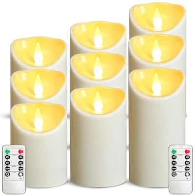 Image of OSHINE Plastic Flameless Battery Candles led Set of 9 Ivory D3 H4 5&quot; 6&quot; Powered Outdoor Candle with Remote Control and Timer Electric Fake Flickering for Decoration