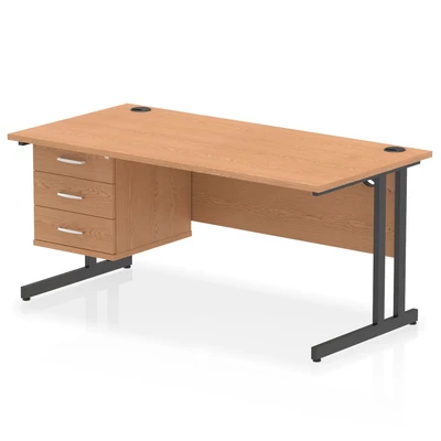 Image of Impulse 1600x800 Desk Oak/Black Cantilever Leg 1x3 Drawer Fixed Ped
