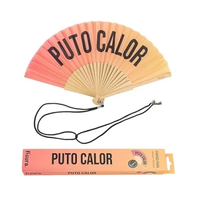 Image of Fisura Original handheld folding Fan with the message in Spanish. Wooden fan. holding Hand Fans. hanger included (Calor, red gradient)
