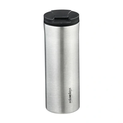 Image of Insulated Mug, 400 ml, for Hot &amp; Cold Drinks, Thermal Travel Flask, Coffee Cup, Stainless Steel, Silver/Black Relaxdays