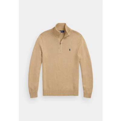 Image of Polo Ralph Lauren Cotton Quarter ZIP Sweater Jumper, Men&#039;s, Size: XXL, Camel
