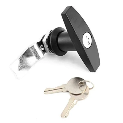 Image of Trailer T Lock, Rear Fixing Handle Lock Tool Box Garage Door with Keys for Caravan Canopy (Black)