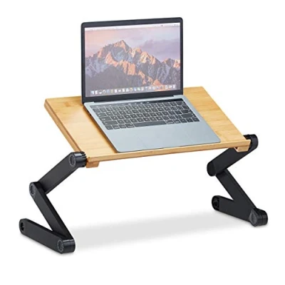 Image of Relaxdays Laptop Stand Bamboo &amp; Aluminium, 15 Inch Notebook Holder, Adjustable Height, HWD: 47.5 x 60 26 cm, Natural, Aluminum, Plastic, Pack of 1