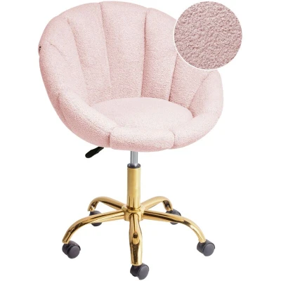 Image of Beliani Elegant Swivel Office Chair Adjustable Height Boucle Pastel Pink Annabelle