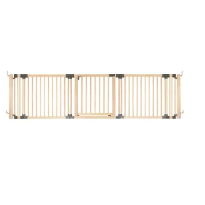 Image of Safetots Wooden Multi Panel Room Divider, up to 296cm, Natural Wood, 76cm Tall, Flexible Barrier, Divider with Door for Baby and Toddler, Easy Installation