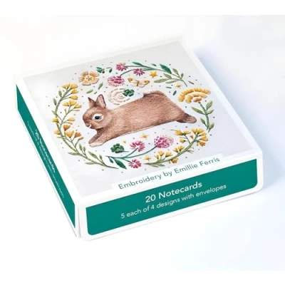 Image of Box of 20 Notecards Nature Themed Embroidery Designs 5 Each 4 General Cards Suitable for Birthday and Other Occasions Made in the UK Eco Friendly