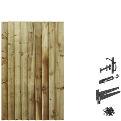 Image of Bespoke Custom Made to Measure UPTO HEIGHT: 5ft (150cm High) Feather Edge Semi Braced Flat Top Pathway Garden Pedestrian Gate [Width Between 75CM 90CM With Suffolk Latch Hinge Pack
