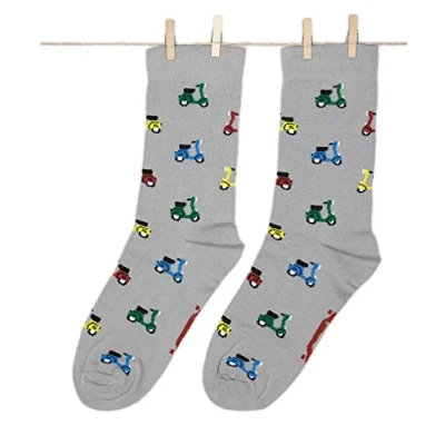 Image of Roits Men’s Vespa Grey Socks 7 12 Cool Happy Odd Funky Funny Motorbike Design