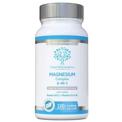 Image of Magnesium Complex 6 in 1 Max Absorption Formula 2100mg of Bisglycinate, Taurate, Citrate, Gluconate, Malate, Lactate, Vegan UK Made