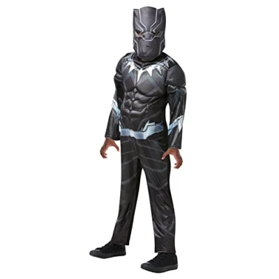 Image of Rubie&#039;s 640909S000 Black Panther Deluxe MARVEL AVENGERS Kids Fancy Dress, Boys, 3 4 Years