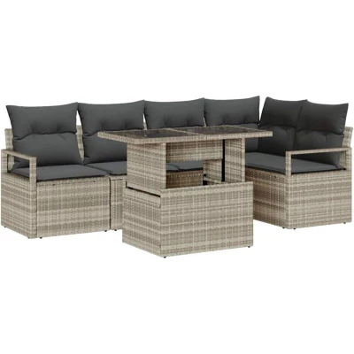 Image of vidaXL 6 Piece Garden Sofa Set with Cushions Light Grey Poly Rattan