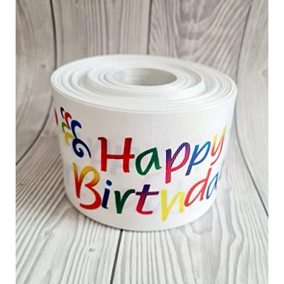 Image of Happy Birthday Balloons Grosgrain Ribbon 1m Length x 75mm Width Cake