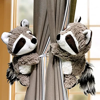 Image of 2Pcs Curtain Tie Back Cartoon Animal Buckle Strap Long Tail Monkey Raccoon Holdbacks Children Room Decoration Accessories Holdback Straps (C)