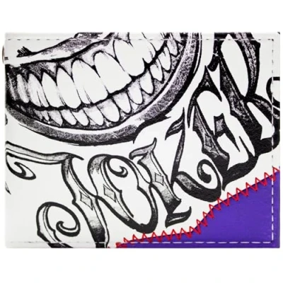 Image of The Dark Knight Joker Villain Body Tattoos Smile Wallet Bi Fold ID &amp; Card Holder, White